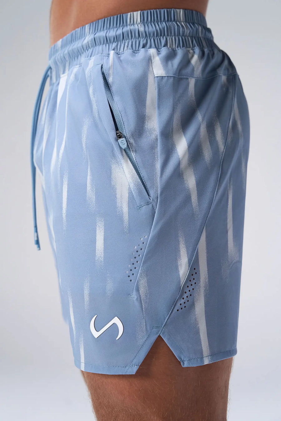 Print Hybrid Element 5 Inch Shorts showing side split hem and 5 inch inseam mobility by TLF Apparel – side view(