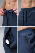 Blue men’s Apex 365 Joggers feature a tapered fit, designed for training, and all-day gym to street wear by TLF Apparel – details view