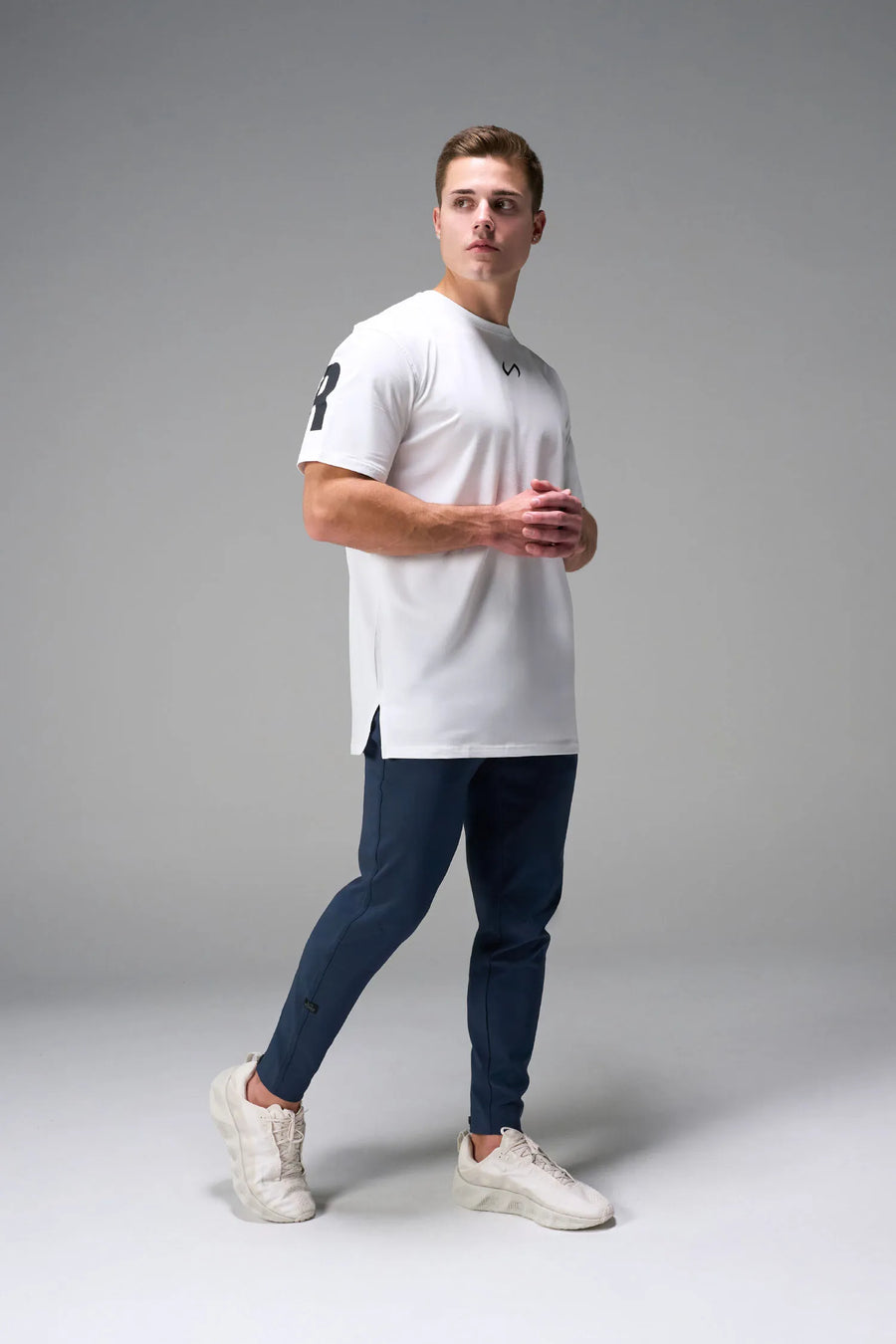 Blue men’s Apex 365 Joggers feature a tapered fit, designed for training, and all-day gym to street wear by TLF Apparel – detail view