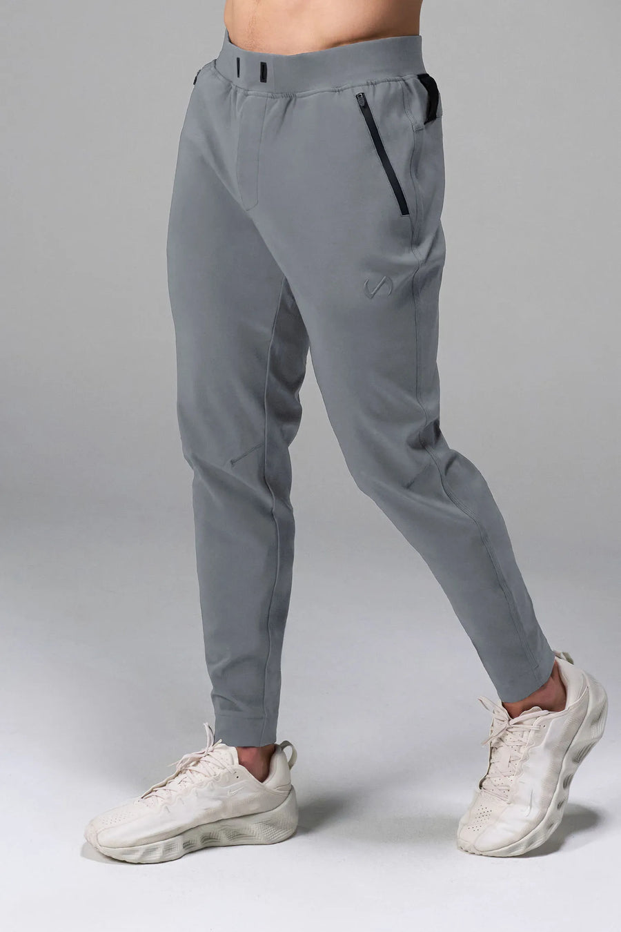 Gray men’s Apex 365 Joggers feature a tapered fit, designed for training, and all-day gym to street wear by TLF Apparel – front view