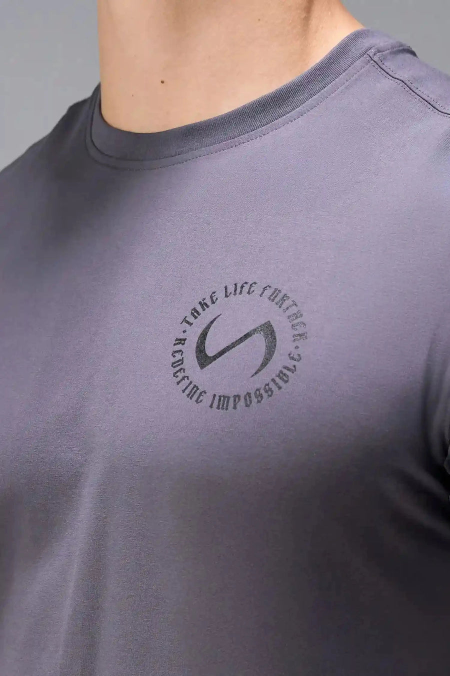 Back View of Blackened Pearl  TLF 3 Strengths Swole Tee, featuring a custom graphic print design in our swole fit for all day wear