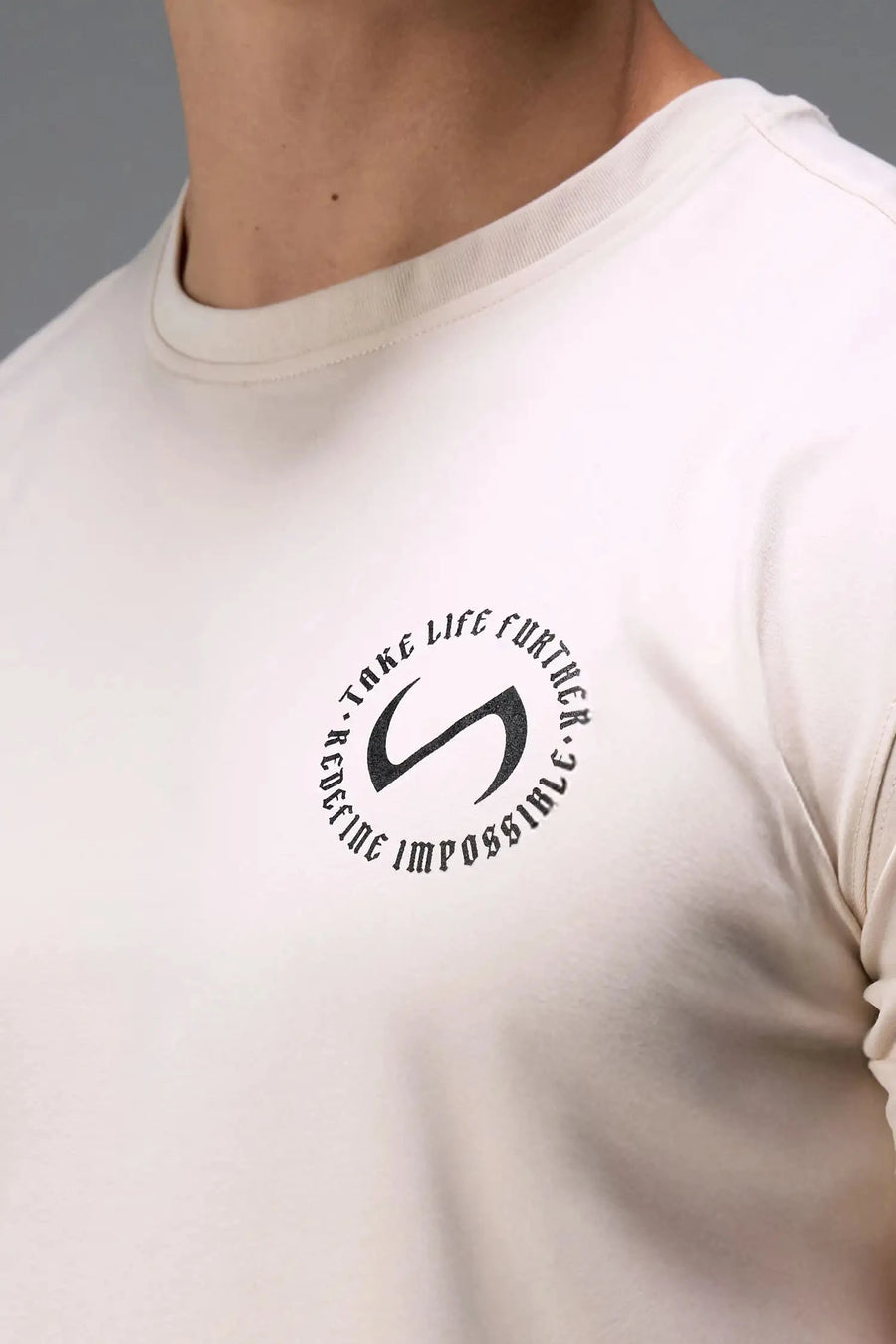 Back View of White TLF 3 Strengths Swole Tee, featuring a custom graphic print design in our swole fit for all day wear
