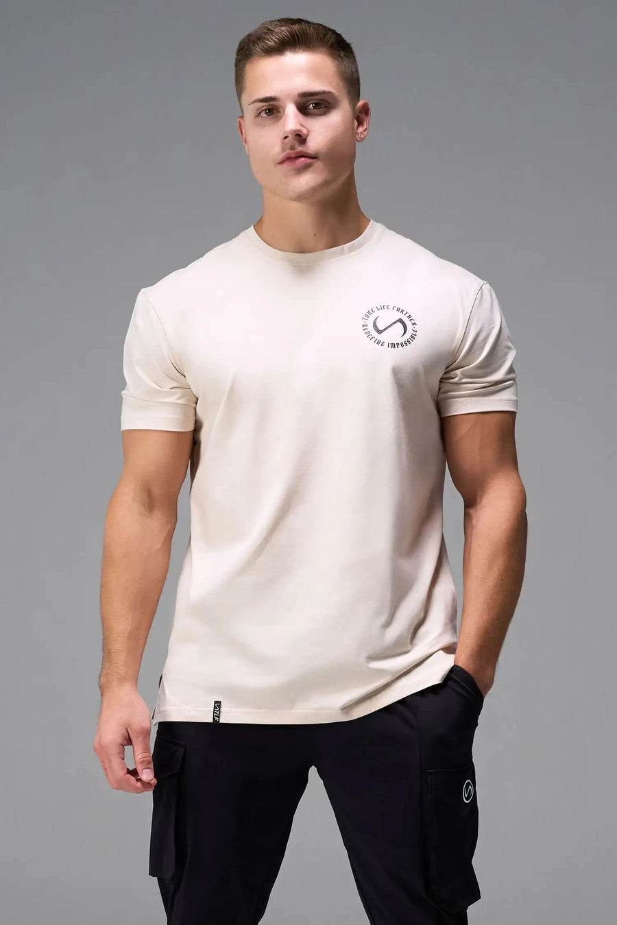 Back View of White TLF 3 Strengths Swole Tee, featuring a custom graphic print design in our swole fit for all day wear