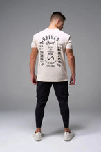 Back View of White TLF 3 Strengths Swole Tee, featuring a custom graphic print design in our swole fit for all day wear