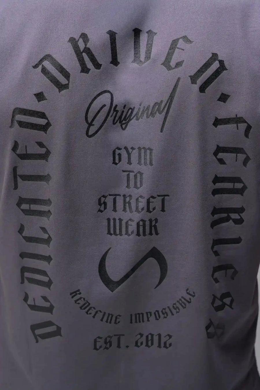Back View of Blackened Pearl  TLF 3 Strengths Swole Tee, featuring a custom graphic print design in our swole fit for all day wear
