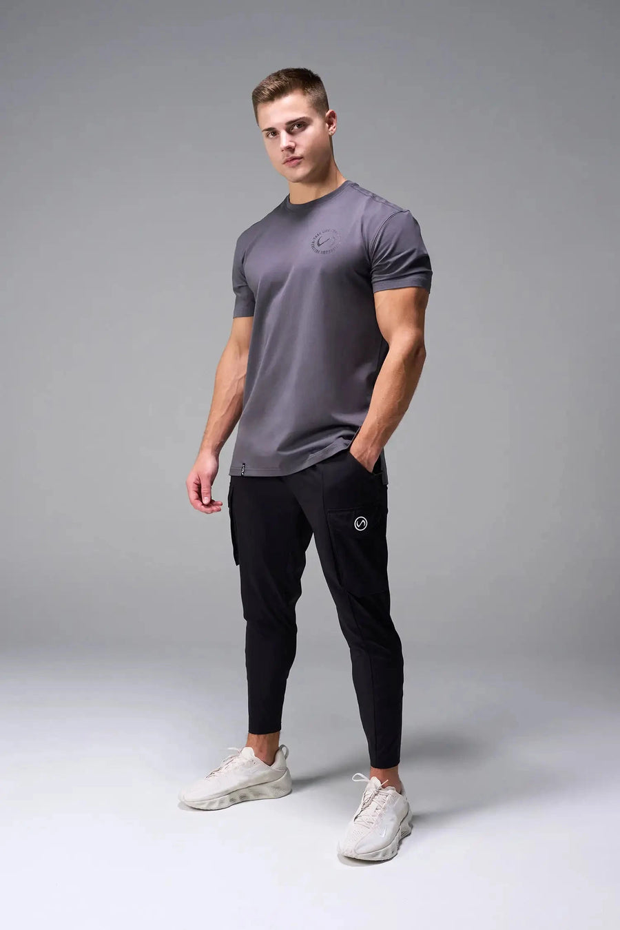 Back View of Blackened Pearl  TLF 3 Strengths Swole Tee, featuring a custom graphic print design in our swole fit for all day wear