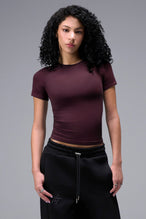 Women’s wine essential seamless short sleeve top with contouring fit for gym and lifestyle by TLF Apparel – main front view