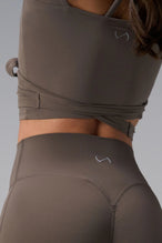 Brown NeoCloud™ wrap top with long sleeves and wrap design for multiple styling options by TLF Apparel – back view 