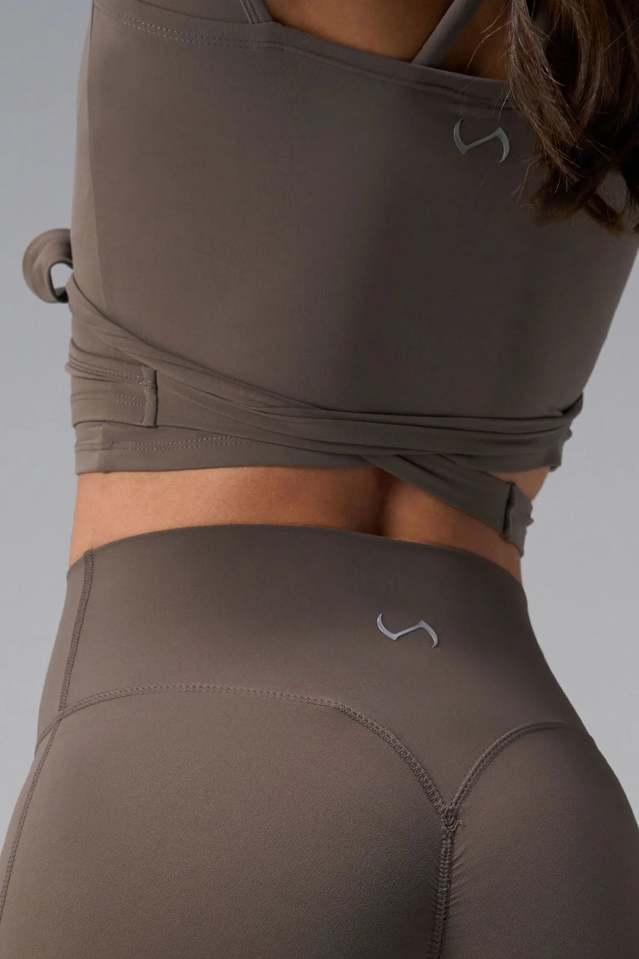 Brown NeoCloud™ wrap top with long sleeves and wrap design for multiple styling options by TLF Apparel – back view 