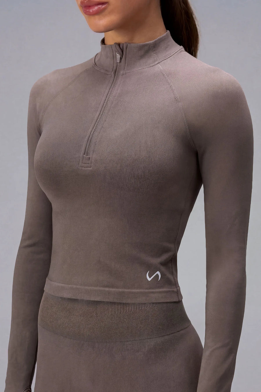 Brown Cosmic Seamless 1/4 Zip with sculpting seamless fabric for workouts and training by TLF Apparel – front view
