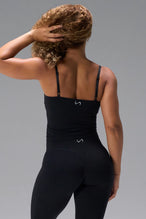 Black NeoCloud™ Built In Bra Tank showing longline fit and breathable cloud-soft fabric by TLF Apparel – back view