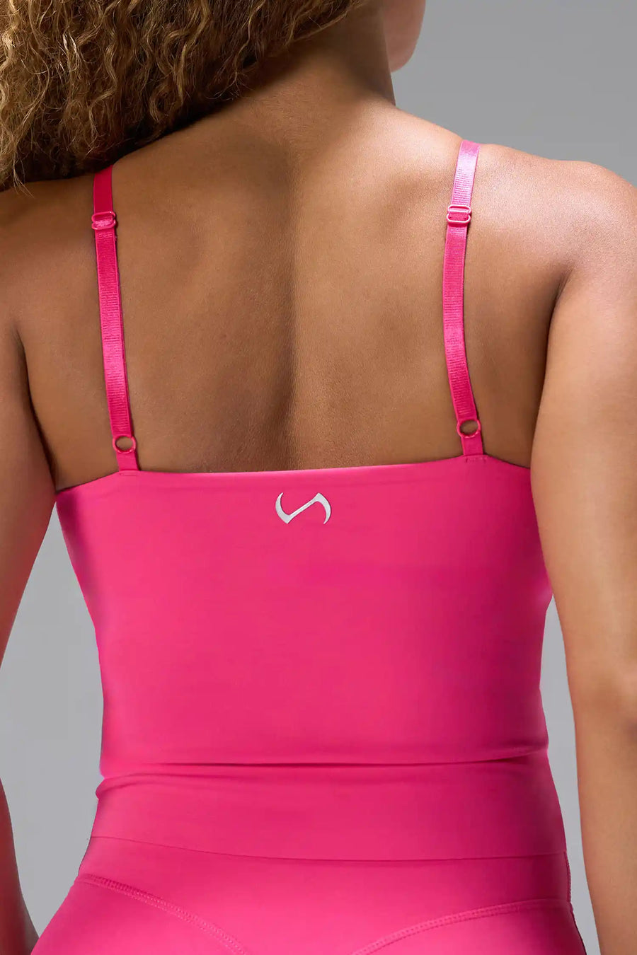 Pink NeoCloud™ Built In Bra Tank showing NeoCloud™ fabric, adjustable straps, and shelf bra by TLF Apparel – detail view