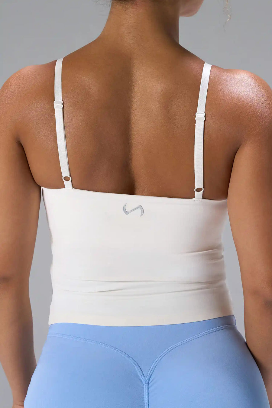 Cream NeoCloud™ Built In Bra Tank showing NeoCloud™ fabric, adjustable straps, and shelf bra by TLF Apparel – detail view