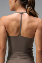 Brown NeoCloud™ Double Layer Tank Top with medium support for the studio classes, pilates and gym training by TLF Apparel – back view  