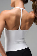 White NeoCloud™ Double Layer Tank Top with medium support for the studio classes, pilates and gym training by TLF Apparel – back view  