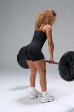 Black NeoCloud™ 4 Inch Secret Glute Seam Shorts showing scrunch lift, sculpted fit, soft fabric by TLF Apparel – back view 