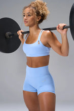 Blue NeoCloud™ 4 Inch Secret Glute Seam Shorts showing scrunch lift, sculpted fit, soft fabric by TLF Apparel – front view 
