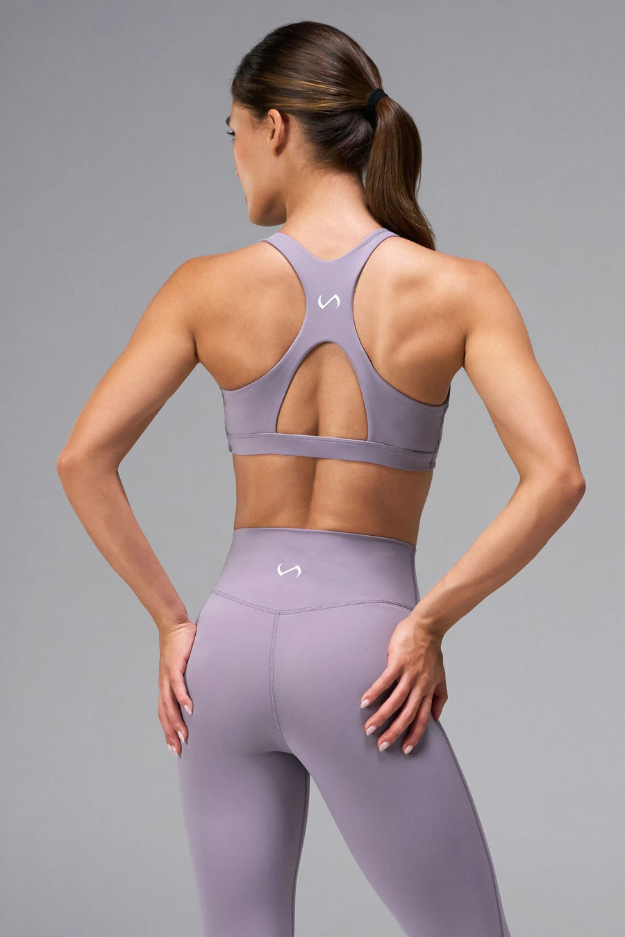 Gray Ridge Tempo High Waisted Workout Leggings showing flattering side profile and tummy-tucking waistband by TLF Apparel – side view