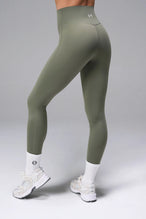 Sage Tempo High Waisted Workout Leggings showing flattering side profile and tummy-tucking waistband by TLF Apparel – side view