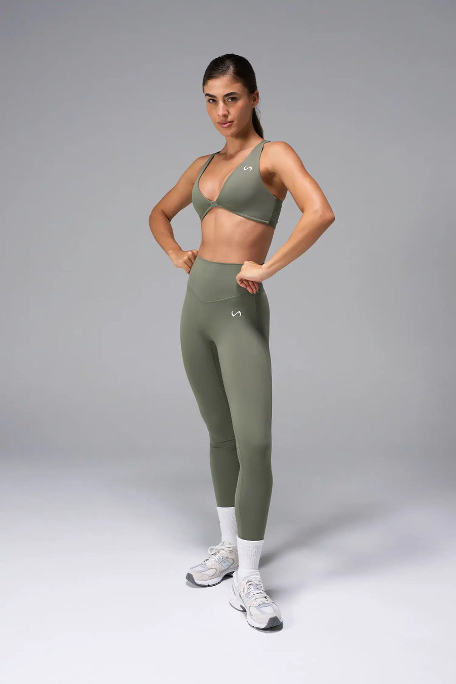 Sage Tempo High Waisted Workout Leggings with double-faced tummy-tucking waistband and Luxe DNA™ fabric by TLF Apparel – front view