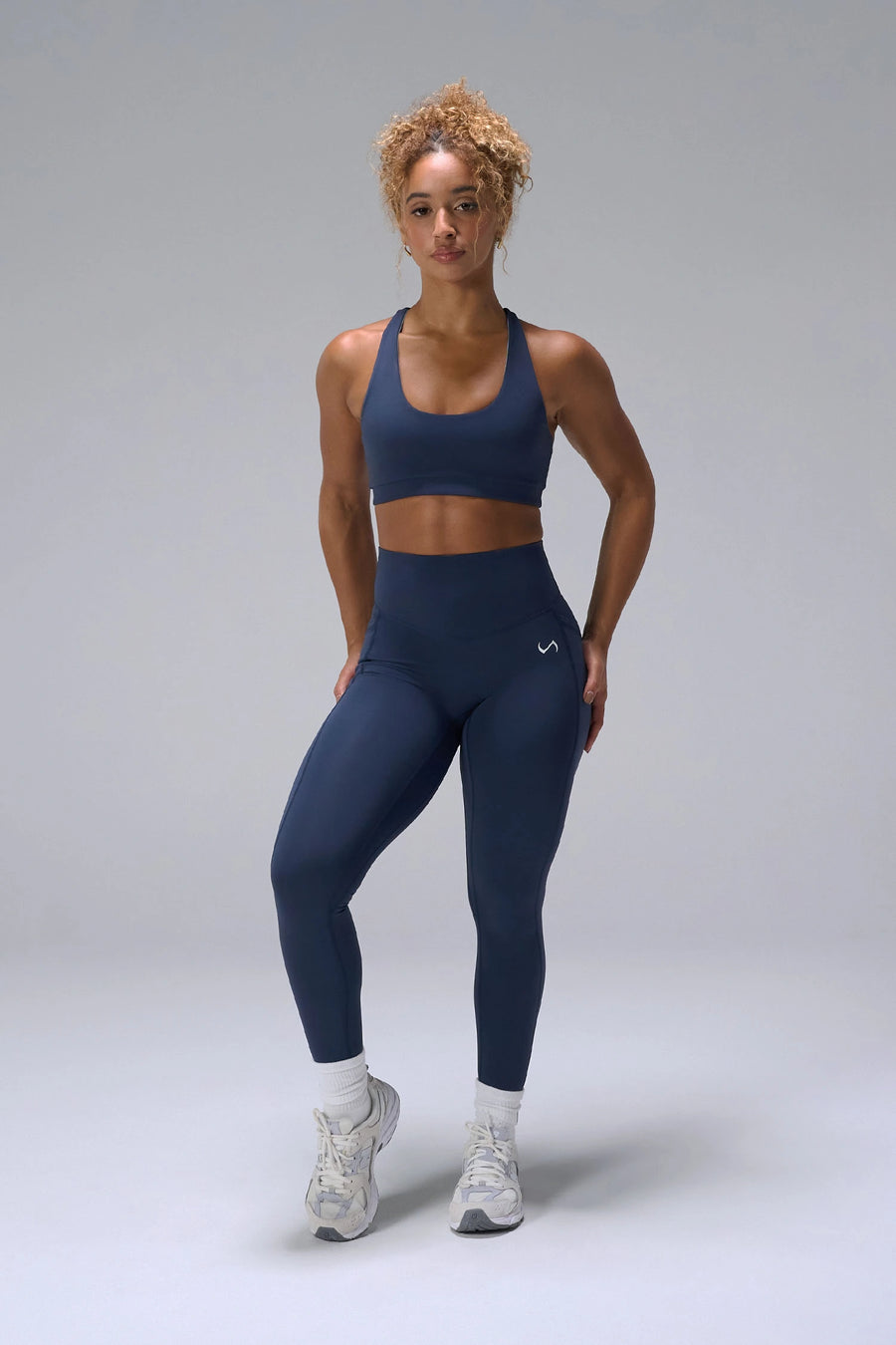 Navy Tempo Leggings With Pockets, high waisted workout leggings for Gym-To-Street® wear by TLF Apparel – front view