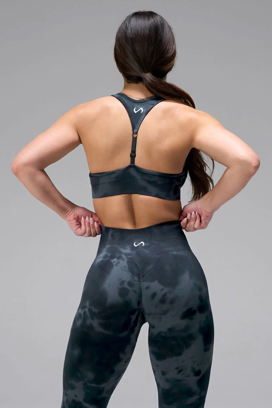 Back View of Green Tie Dye TLF Cosmic Seamless Sports Bra features adjustable strap for custom fit with high support for performance and functionality