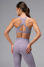 Gray Tempo Front Clasp Sports Bra with supportive racerback design and medium support for training by TLF Apparel – back view