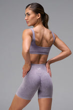 Gray Cosmic Seamless Open Back Sports Bra with breathable open back design and medium support for training and workouts by TLF Apparel – back view 