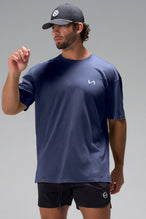 Navy Further Dura Cotton Short Sleeve Tee with oversized relaxed fit and vintage stone wash finish by TLF Apparel – front view