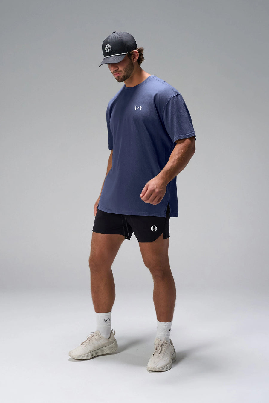Navy Further Dura Cotton Short Sleeve Tee showing relaxed oversized fit in 100% Dura Cotton by TLF Apparel – side view