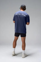 Navy Further Dura Cotton Short Sleeve Tee showing oversized drape and gym-to-street fit by TLF Apparel – back view