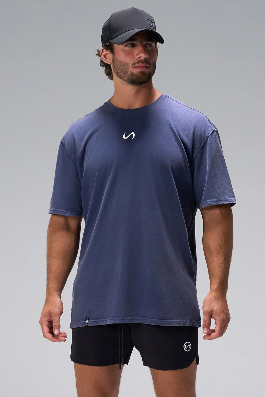 Navy RI Oversized Dura Cotton Short Sleeve Tee with oversized relaxed fit and vintage stonewash finish by TLF Apparel – front view 