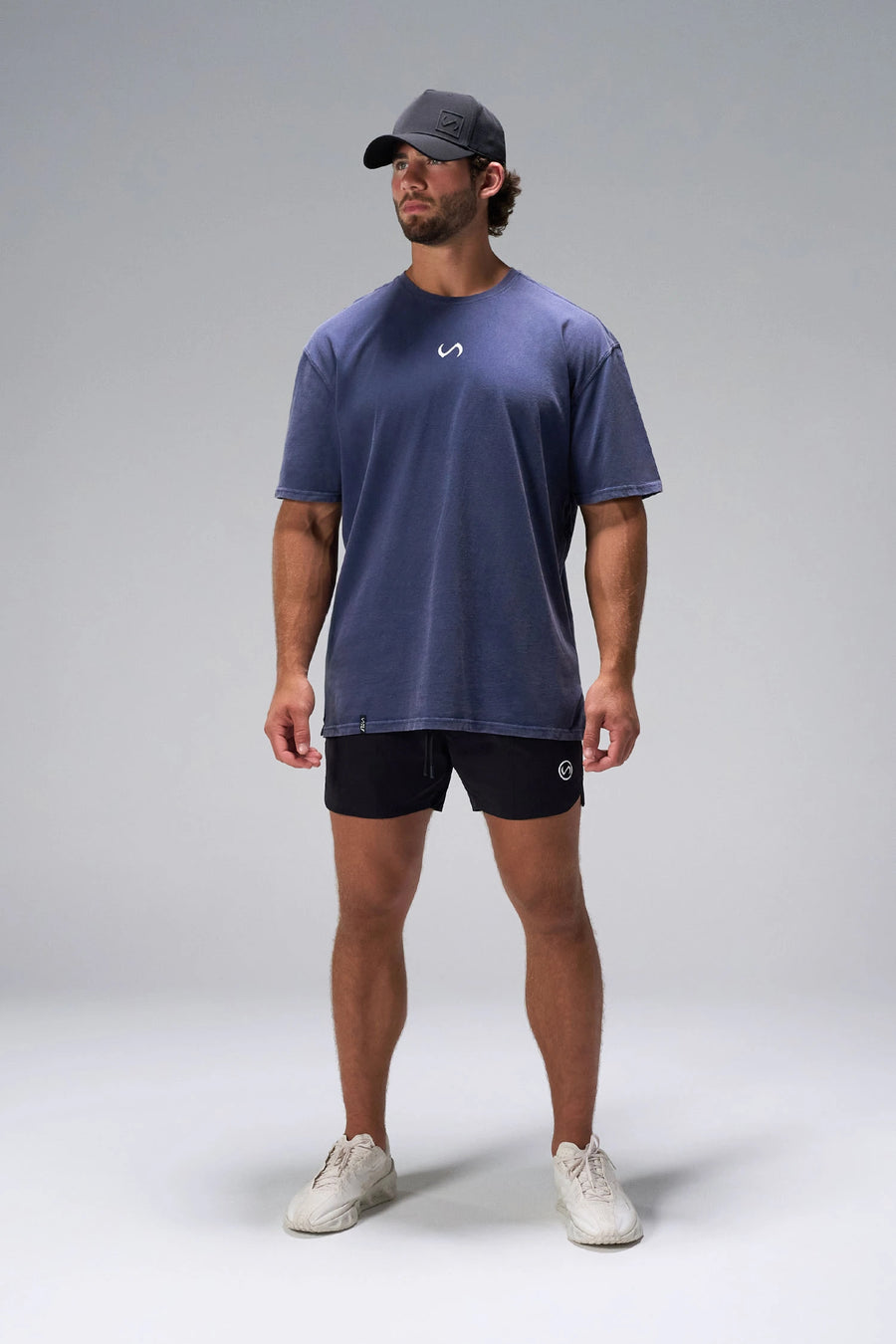 Navy RI Oversized Dura Cotton Short Sleeve Tee showing relaxed oversized fit in 100% Dura Cotton by TLF Apparel – front view