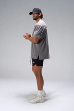 Gray RI Oversized Dura Cotton Short Sleeve Tee showing oversized drape and gym-to-street fit by TLF Apparel – side view 