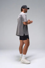 Gray RI Oversized Dura Cotton Short Sleeve Tee showing relaxed oversized fit in 100% Dura Cotton by TLF Apparel – side view