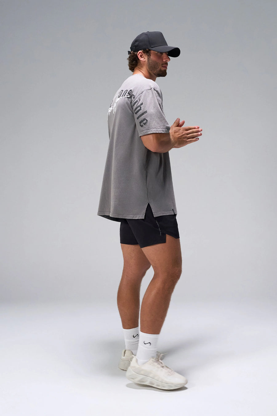 Gray RI Oversized Dura Cotton Short Sleeve Tee showing relaxed oversized fit in 100% Dura Cotton by TLF Apparel – side view