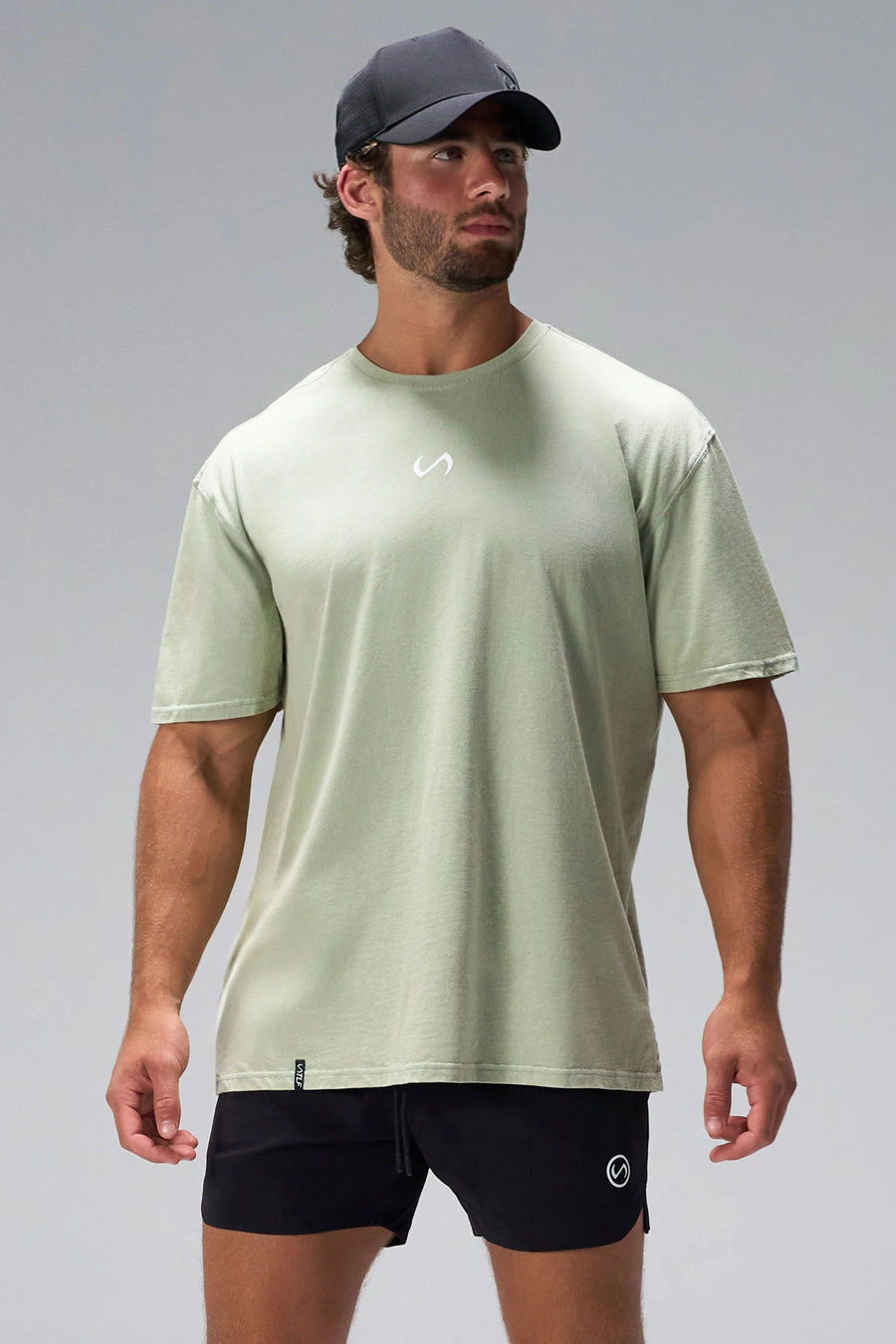 Green RI Oversized Dura Cotton Short Sleeve Tee with oversized relaxed fit and vintage stonewash finish by TLF Apparel – front view