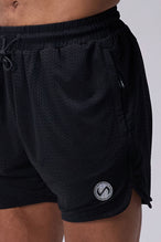 Black Reps Mesh 5 Inch Fitted Shorts showing athletic side silhouette, side split hems, and zip pocket storage by TLF Apparel – side view