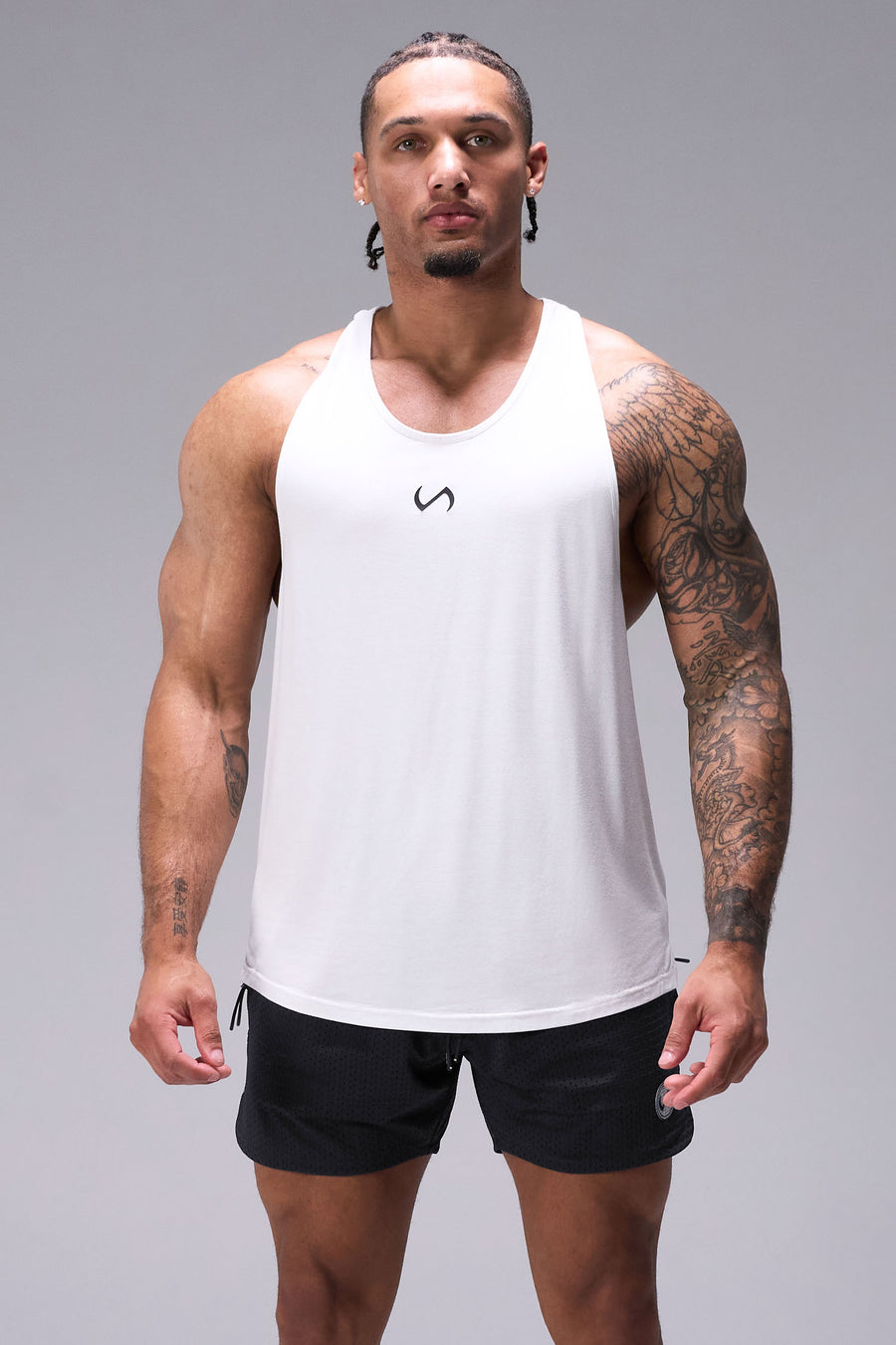 Black Reps Mesh 5 Inch Fitted Shorts with fitted athletic silhouette, zip pockets, and lightweight mesh fabric for training by TLF Apparel – front view
