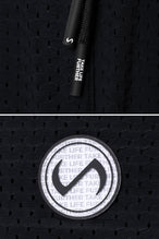 Black Reps Mesh 5 Inch Fitted Shorts showing Mesh Tech DNA™ fabric, side split hem construction, and premium details by TLF Apparel – detail view