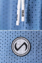 Light Blue Reps Mesh 5 Inch Fitted Shorts showing Mesh Tech DNA™ fabric, side split hem construction, and premium details by TLF Apparel – detail view