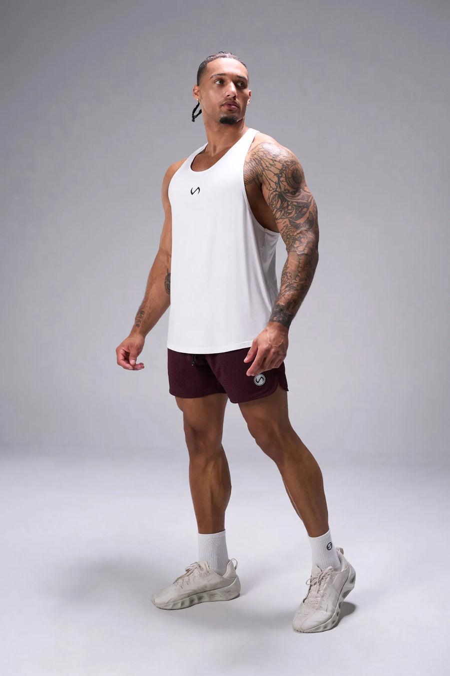 Maroon Reps Mesh 5 Inch Fitted Shorts showing 5 inch inseam fit, fitted athletic silhouette, and unrestricted mobility by TLF Apparel – side view