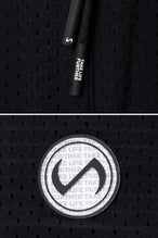 Black Reps Mesh 5 Inch Shorts showing Mesh Tech DNA™ fabric, side split hem construction, and premium details by TLF Apparel – detail view