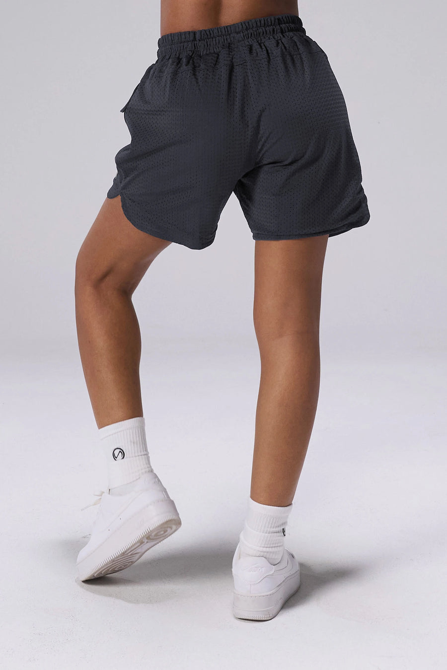 Grey Reps Mesh 5 Inch Shorts showing fitted athletic silhouette and breathable mesh performance fabric by TLF Apparel – back view