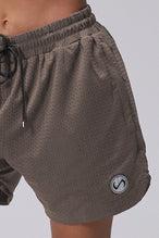 Taupe Reps Mesh 5 Inch Shorts showing Mesh Tech DNA™ fabric, side split hem construction, and premium details by TLF Apparel – detail view