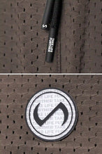 Taupe Reps Mesh 5 Inch Shorts showing Mesh Tech DNA™ fabric, side split hem construction, and premium details by TLF Apparel – detail view