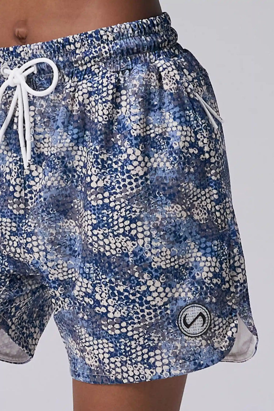 Snake Skin Print Reps Mesh 5 Inch Shorts showing Mesh Tech DNA™ fabric, side split hem construction, and premium details by TLF Apparel – detail view