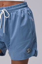 Light Blue Reps Mesh 5 Inch Shorts showing Mesh Tech DNA™ fabric, side split hem construction, and premium details by TLF Apparel – detail view