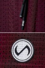 Maroon Reps Mesh 5 Inch Shorts showing Mesh Tech DNA™ fabric, side split hem construction, and premium details by TLF Apparel – detail view
