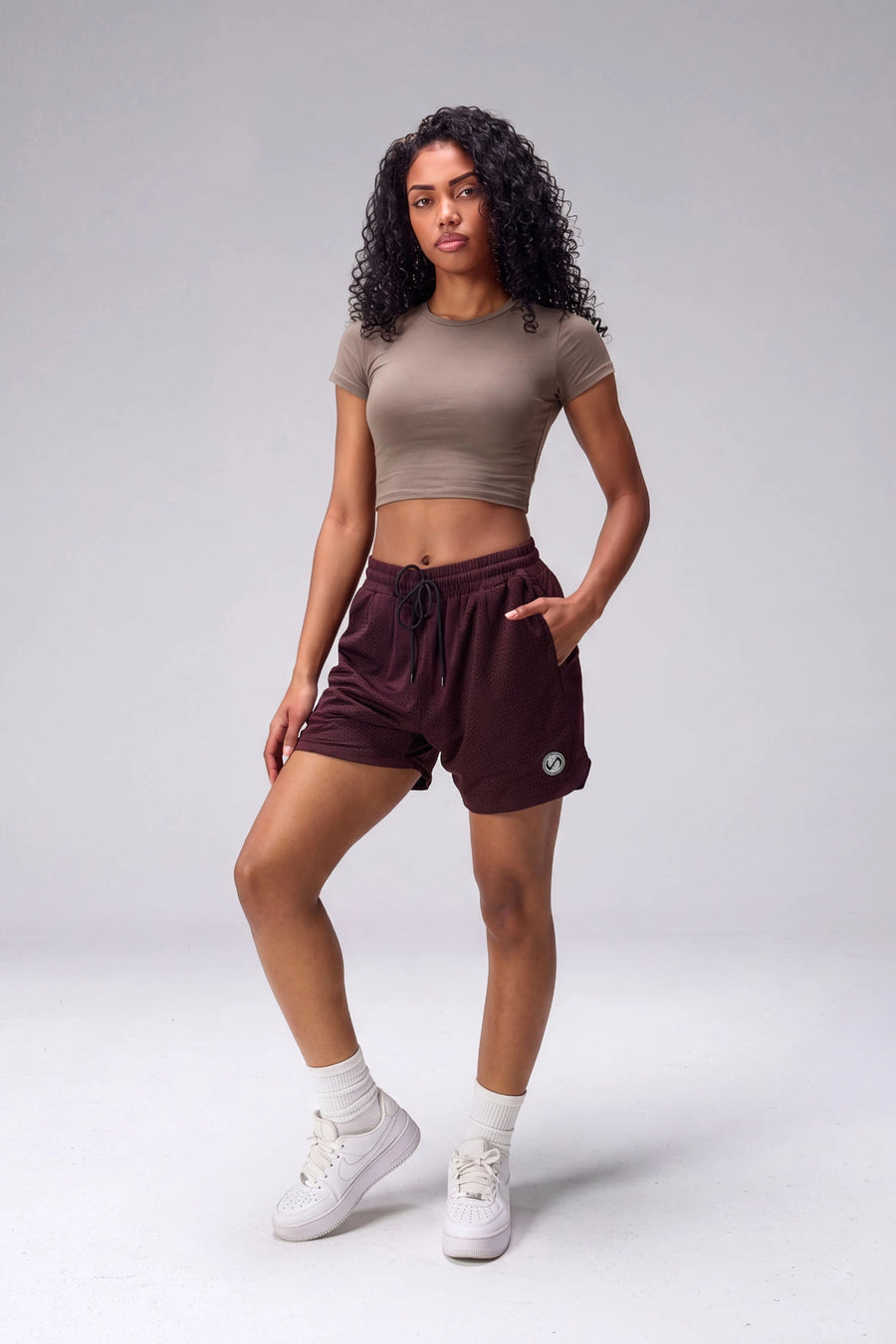 Maroon Reps Mesh 5 Inch Shorts with lightweight breathable mesh fabric, zip pockets, and 4-way stretch performance for gym training and workouts by TLF Apparel – front view